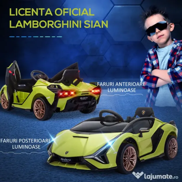 Masina electrica pentru copii 12V Lamborghini, telecomanda, viteza 3-8 km/h, 108x62x40cm, Verde HOMCOM | Aosom Romania