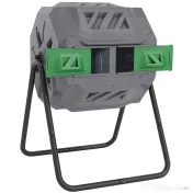 Outsunny Compostor de grădină rotativ cu 2 compartimente și 8 orificii de aerisire, din oțel și PP, 71x65x96 cm, gri