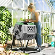 Outsunny Compostor de grădină rotativ cu 2 compartimente și 8 orificii de aerisire, din oțel și PP, 71x65x96 cm, gri