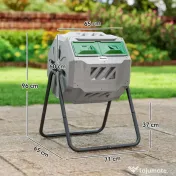 Outsunny Compostor de grădină rotativ cu 2 compartimente și 8 orificii de aerisire, din oțel și PP, 71x65x96 cm, gri