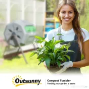 Outsunny Compostor de grădină rotativ cu 2 compartimente și 8 orificii de aerisire, din oțel și PP, 71x65x96 cm, gri