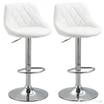 HOMCOM Set 2 Scaune de Bar Pivotante și Reglabile pentru bucătării și baruri, din Piele Ecologică, cu Cusături Diamant, 51.5x48x83-104cm, Albă