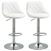 HOMCOM Set 2 Scaune de Bar Pivotante și Reglabile pentru bucătării și baruri, din Piele Ecologică, cu Cusături Diamant, 51.5x48x83-104cm, Albă 