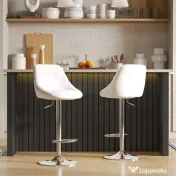 HOMCOM Set 2 Scaune de Bar Pivotante și Reglabile pentru bucătării și baruri, din Piele Ecologică, cu Cusături Diamant, 51.5x48x83-104cm, Albă 