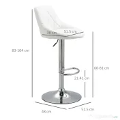 HOMCOM Set 2 Scaune de Bar Pivotante și Reglabile pentru bucătării și baruri, din Piele Ecologică, cu Cusături Diamant, 51.5x48x83-104cm, Albă 