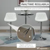 HOMCOM Set 2 Scaune de Bar Pivotante și Reglabile pentru bucătării și baruri, din Piele Ecologică, cu Cusături Diamant, 51.5x48x83-104cm, Albă 