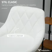 HOMCOM Set 2 Scaune de Bar Pivotante și Reglabile pentru bucătării și baruri, din Piele Ecologică, cu Cusături Diamant, 51.5x48x83-104cm, Albă 