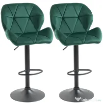 HOMCOM Scaun Bar, 2 piese, cu Înălțime Reglabilă, Bază Metalică cu pad-urile antiderapante, 46x48x83-104 cm, Verde | Aosom Romania