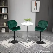 HOMCOM Scaun Bar, 2 piese, cu Înălțime Reglabilă, Bază Metalică cu pad-urile antiderapante, 46x48x83-104 cm, Verde | Aosom Romania