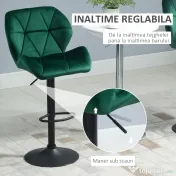 HOMCOM Scaun Bar, 2 piese, cu Înălțime Reglabilă, Bază Metalică cu pad-urile antiderapante, 46x48x83-104 cm, Verde | Aosom Romania