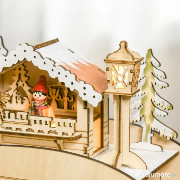 Calendar Advent din Lemn in Forma de Sanie cu 24 de Sertare de Umplut, Decoratiuni si Lumini 45x10x31cm HOMCOM | Aosom RO