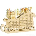 HOMCOM Calendar de Advent din Lemn 24 de Sertare si Lumini LED 45x10x31cm
