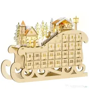 HOMCOM Calendar de Advent din Lemn 24 de Sertare si Lumini LED 45x10x31cm