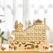 HOMCOM Calendar de Advent din Lemn 24 de Sertare si Lumini LED 45x10x31cm