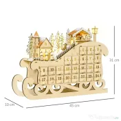 HOMCOM Calendar de Advent din Lemn 24 de Sertare si Lumini LED 45x10x31cm