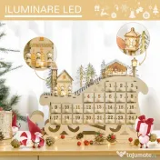 HOMCOM Calendar de Advent din Lemn 24 de Sertare si Lumini LED 45x10x31cm
