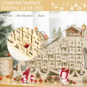 HOMCOM Calendar de Advent din Lemn 24 de Sertare si Lumini LED 45x10x31cm