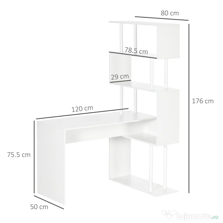 HOMCOM Birou Modern pentru Calculator in forma de L, Masa de scris, Birou de colt cu rafturi, alb | Aosom Romania