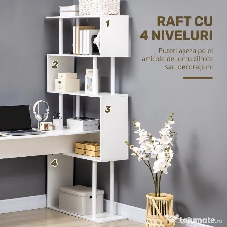HOMCOM Birou Modern pentru Calculator in forma de L, Masa de scris, Birou de colt cu rafturi, alb | Aosom Romania