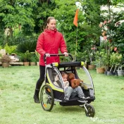 HOMCOM Remorca pentru bicicleta pentru copii 2 in 1, centura in 5 puncte, geanta de depozitare, reflector, steag, galben | Aosom Romania