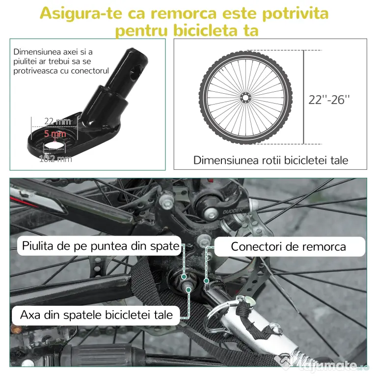 HOMCOM Remorca pentru bicicleta pentru copii 2 in 1, centura in 5 puncte, geanta de depozitare, reflector, steag, galben