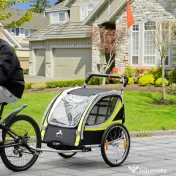 HOMCOM Remorca pentru bicicleta pentru copii 2 in 1, centura in 5 puncte, geanta de depozitare, reflector, steag, galben 