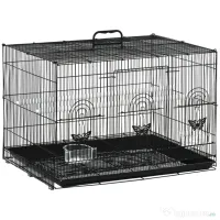 PawHut Colivie pentru Păsări cu 2 Stinghii, 3 Intrări, Tavă și 2 Recipiente pentru Hrană, 60x41x41 cm, Negru | Aosom Romania