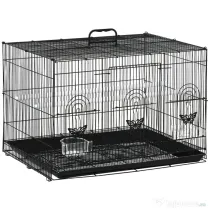 PawHut Colivie pentru Păsări cu 2 Stinghii, 3 Intrări, Tavă și 2 Recipiente pentru Hrană, 60x41x41 cm, Negru | Aosom Romania