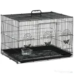 PawHut Colivie pentru păsări cu 2 stinghii și 3 intrări, din sârmă metalică și plastic, 60x41x41 cm, negru