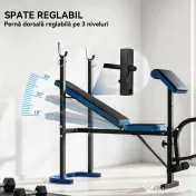 Soozier Bancă de Greutăți Reglabilă cu Suport pentru Haltere și Role pentru Picioare, pentru Antrenamente de Forță și Ridicare de Greutăți, Stație Multifuncțională pentru Sală de Sport Acasă, Negru | Aosom Romania 