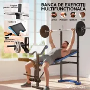 Soozier Bancă de Greutăți Reglabilă cu Suport pentru Haltere și Role pentru Picioare, pentru Antrenamente de Forță și Ridicare de Greutăți, Stație Multifuncțională pentru Sală de Sport Acasă, Negru | Aosom Romania 