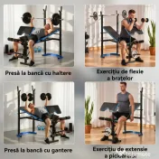 Soozier Bancă de Greutăți Reglabilă cu Suport pentru Haltere și Role pentru Picioare, pentru Antrenamente de Forță și Ridicare de Greutăți, Stație Multifuncțională pentru Sală de Sport Acasă, Negru | Aosom Romania 