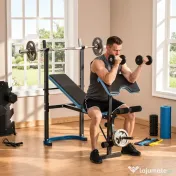 Soozier Bancă de Greutăți Reglabilă cu Suport pentru Haltere și Role pentru Picioare, pentru Antrenamente de Forță și Ridicare de Greutăți, Stație Multifuncțională pentru Sală de Sport Acasă, Negru | Aosom Romania 