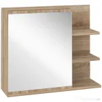 Kleankin Dulap de Baie cu Oglindă de Perete, Organizator cu 1 Ușă și 3 Rafturi Laterale Deschise, Lemn, 60x18x50cm, Natur/Alb