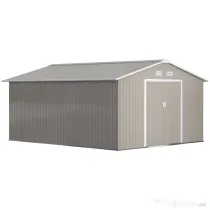 Outsunny Magazie de Gradina cu Usi Duble Glisante si Acoperis Inclinat, Sopron de Gradina din Otel si PP, 3.4x4x2m, Gri | Aosom Romania