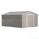 Outsunny Magazie de Gradina cu Usi Duble Glisante si Acoperis Inclinat, Sopron de Gradina din Otel si PP, 3.4x4x2m, Gri