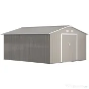 Outsunny Magazie de Gradina cu Usi Duble Glisante si Acoperis Inclinat, Sopron de Gradina din Otel si PP, 3.4x4x2m, Gri