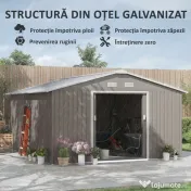 Outsunny Magazie de Gradina cu Usi Duble Glisante si Acoperis Inclinat, Sopron de Gradina din Otel si PP, 3.4x4x2m, Gri