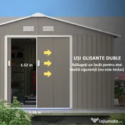 Outsunny Magazie de Gradina cu Usi Duble Glisante si Acoperis Inclinat, Sopron de Gradina din Otel si PP, 3.4x4x2m, Gri