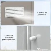 Outsunny Magazie de Gradina cu Usi Duble Glisante si Acoperis Inclinat, Sopron de Gradina din Otel si PP, 3.4x4x2m, Gri