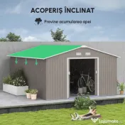 Outsunny Magazie de Gradina cu Usi Duble Glisante si Acoperis Inclinat, Sopron de Gradina din Otel si PP, 3.4x4x2m, Gri