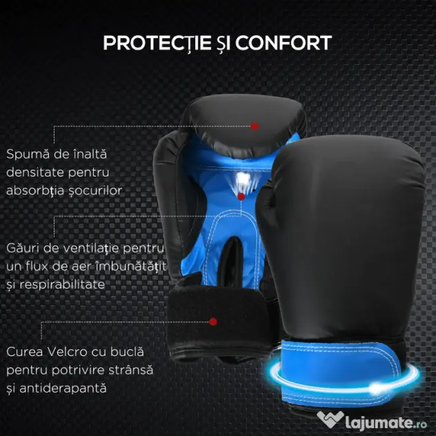 HOMCOM Set Sac de Box Suspendat cu Mănuși, Sac de Box cu 3 Straturi și Geantă de Transport, Albastru