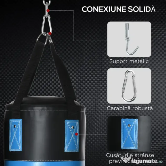 HOMCOM Set Sac de Box Suspendat cu Mănuși, Sac de Box cu 3 Straturi și Geantă de Transport, Albastru