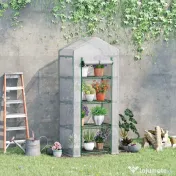 Outsunny Seră Verticală pentru Balcon și Terasă cu 4 Rafturi, Structură din Oțel și PE, 70x50x160 cm, Alb | Aosom Romania 