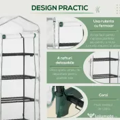Outsunny Seră Verticală pentru Balcon și Terasă cu 4 Rafturi, Structură din Oțel și PE, 70x50x160 cm, Alb | Aosom Romania 