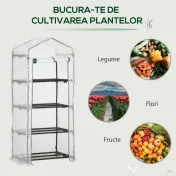 Outsunny Seră Verticală pentru Balcon și Terasă cu 4 Rafturi, Structură din Oțel și PE, 70x50x160 cm, Alb | Aosom Romania 