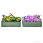 Outsunny Set 2 Paturi de Gradina Înălțate din Oțel, Jardinieră de Grădină pentru Plante, Legume și Arbuști, 100x100 cm, Verde