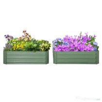 Outsunny Set 2 Paturi de Gradina Înălțate din Oțel, Jardinieră de Grădină pentru Plante, Legume și Arbuști, 100x100 cm, Verde