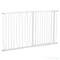 Poarta de Siguranta PawHut pentru Caini din Otel si ABS, Portita pentru Caini Extensibila 75-145cm pentru Scari si Usi, Alb | Aosom Romania