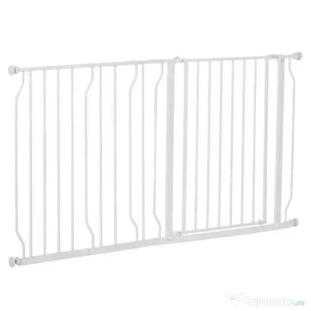 Poarta de Siguranta PawHut pentru Caini din Otel si ABS, Portita pentru Caini Extensibila 75-145cm pentru Scari si Usi, Alb | Aosom Romania